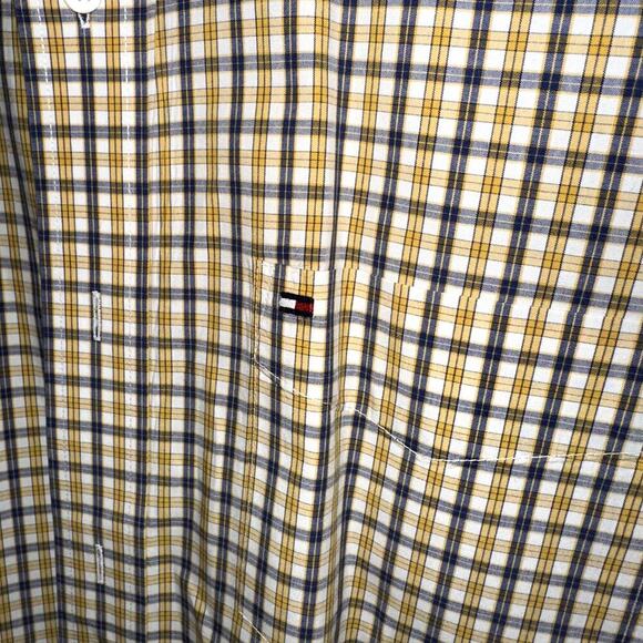 Tommy Hilfiger Long Sleeve Button down Mens size Medium Yellow Blue Checkered - Picture 2 of 8